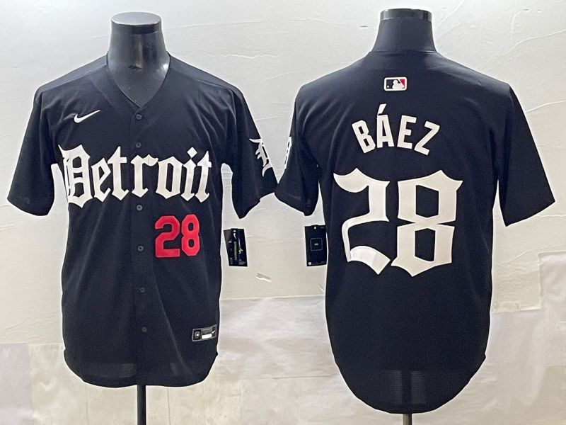 Men 2025 Detroit Tigers #28 Baez Black Five generations Joint Name Nike MLB Jersey style 5